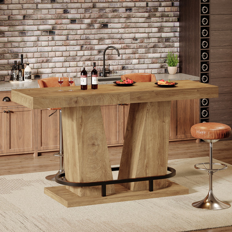 Table de bar 62,99 "avec repose-pieds, table de pub rectangulaire à hauteur de comptoir, Light Brown