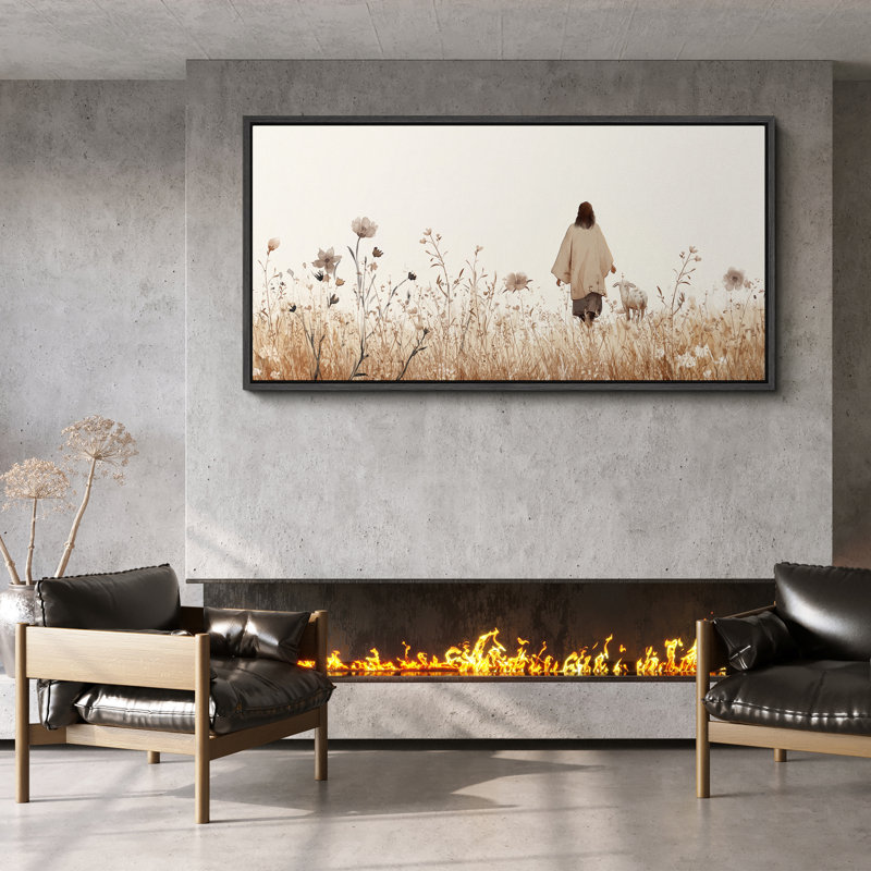 Impression sur toile encadrée, "Christ et l'agneau perdu", Noir, noir, noir, noir, H 30 po x l 60 po