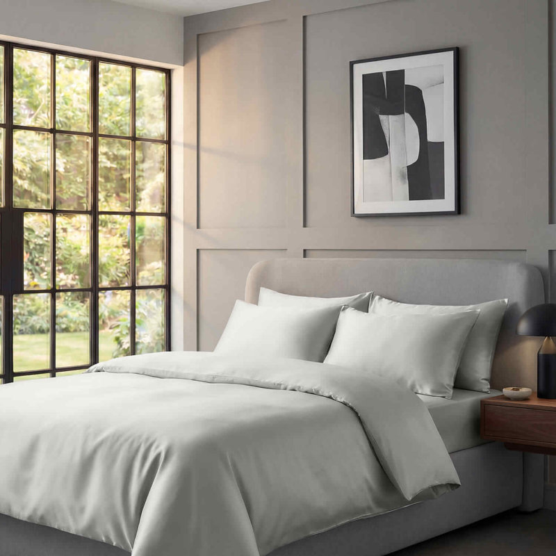 Bedding Sets Cotton No Pattern Duvet Cover Set, Silver, Super King, 50x75cm Pillowcase