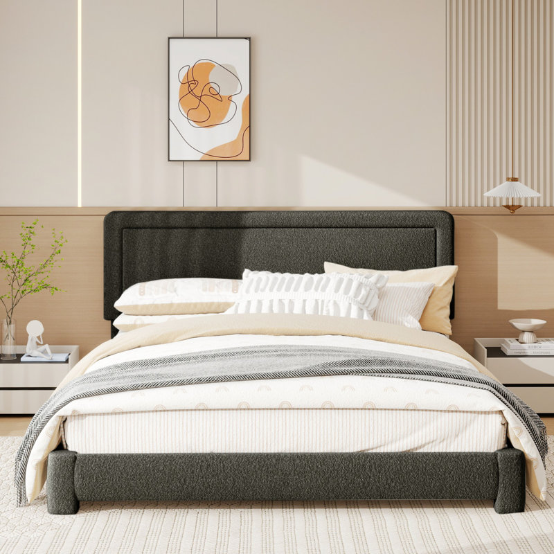 Cordoba Upholstered Platform Bed with Adjustable Headboard, Queen, Black