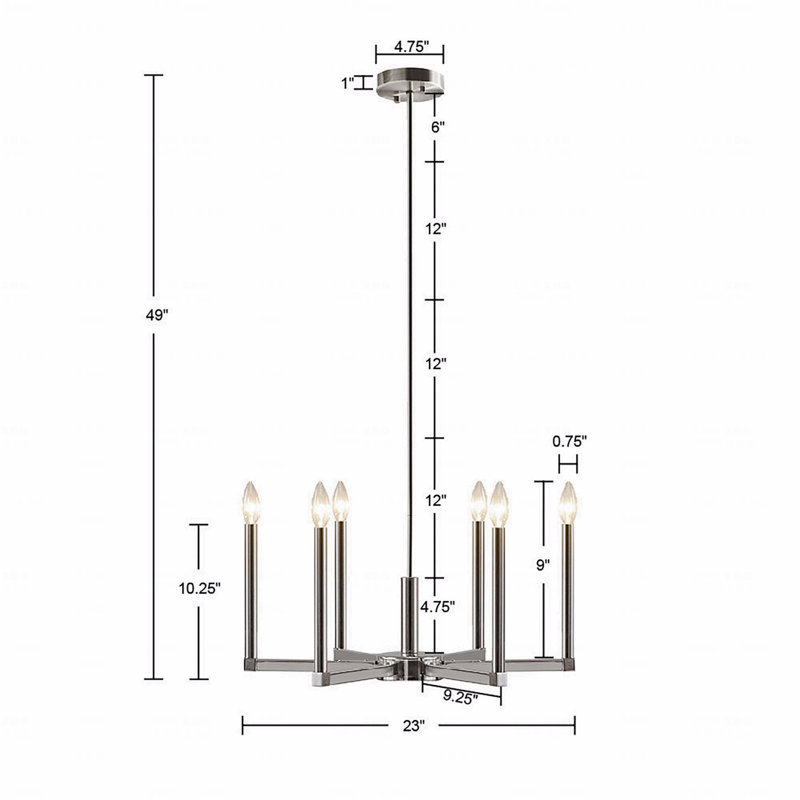 Lustre - configuration contemporaine à 6 lumières de style candélabre