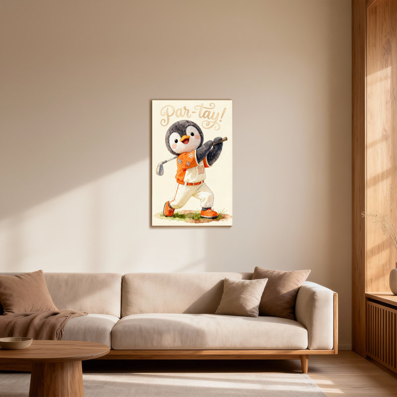 Animaux, pingouin, golf, jersey orange, motif de flocons de neige, H 18 po x l 12 po
