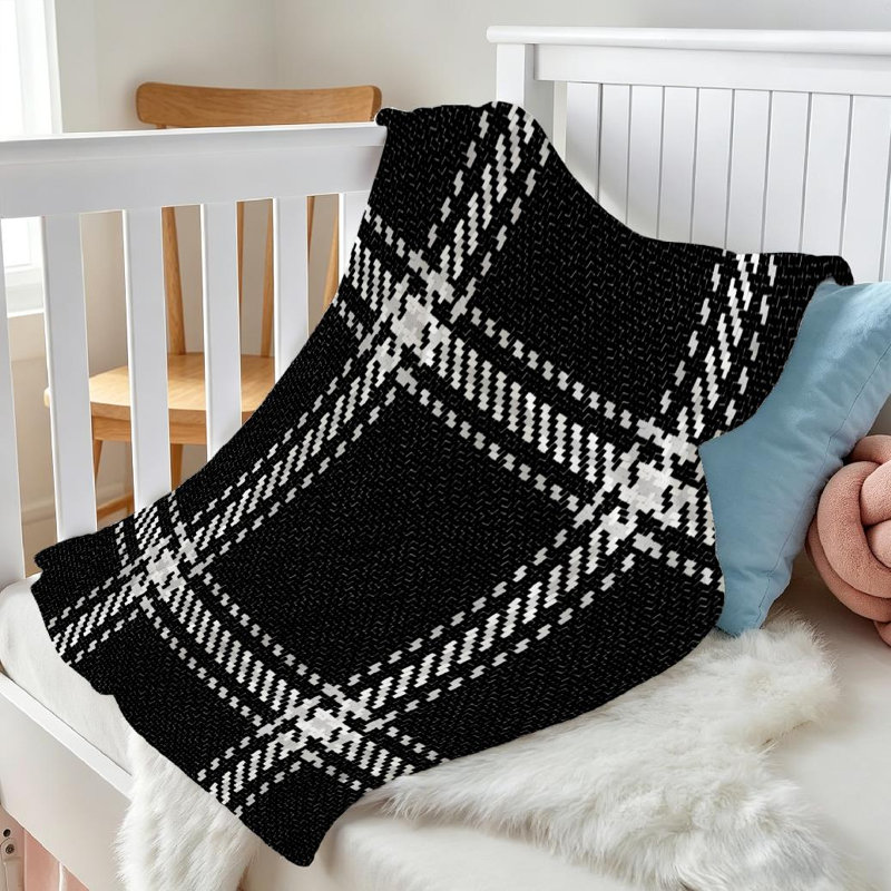 Jeté en flanelle noire ultra douce en molleton, bûcheron et imprimé blanc à une face, Jeté 30 po x 40 po