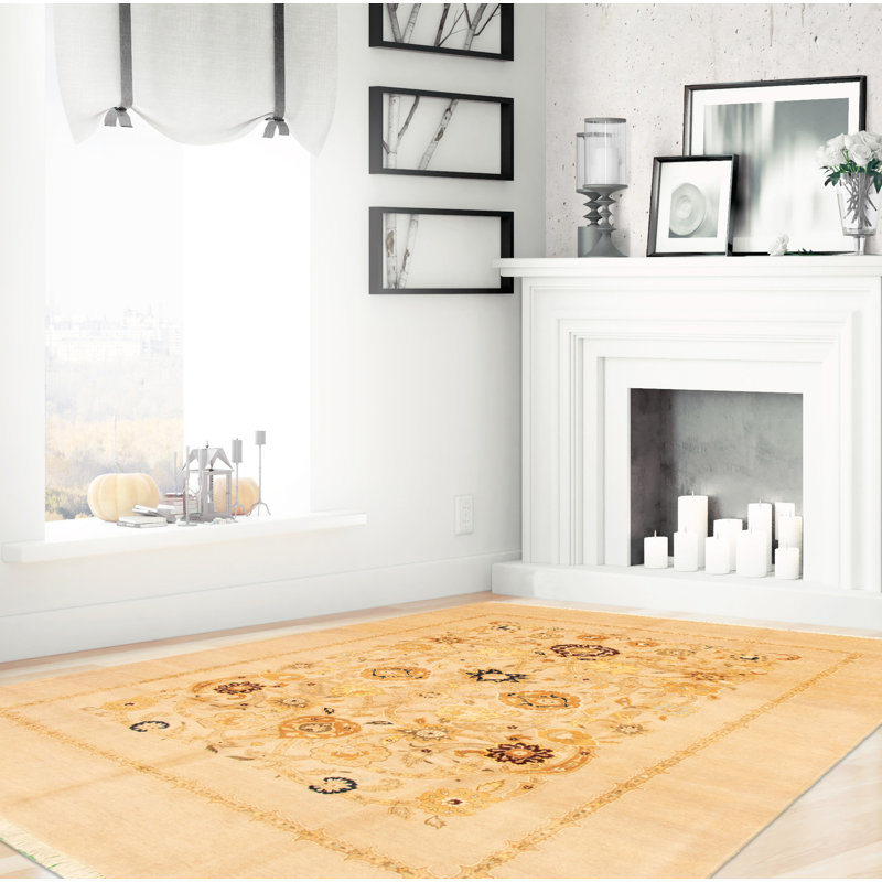 Tapis unique en laine noué à la main kaki clair nouvel âge 8 pi 10 po x 11 pi 10 po Yaak