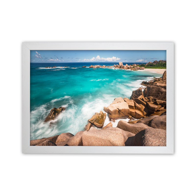 Secret Beach Landscape by Karsten Wrobel - Print on Canvas, 34cm H x 46cm W x 3cm D, White Framed