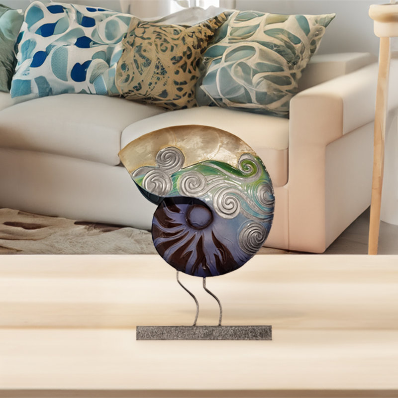 Metal & Capiz Seafoam Nautilus on Stand 9x6"