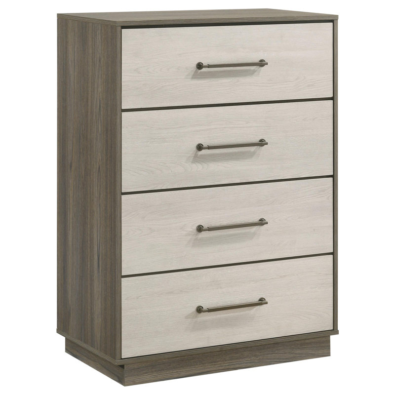 Commode haute Fene, 4 tiroirs de rangement, poignées en nickel, gris