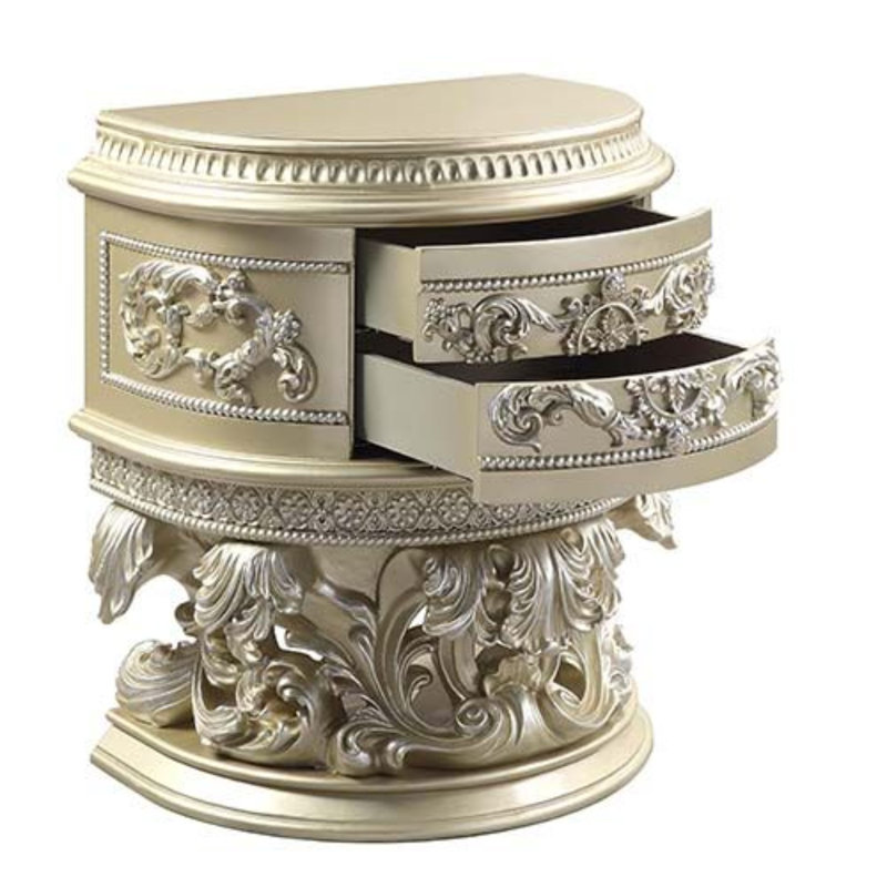 Champagne Silver 2-Drawer MDF Nightstand with Gold Handles