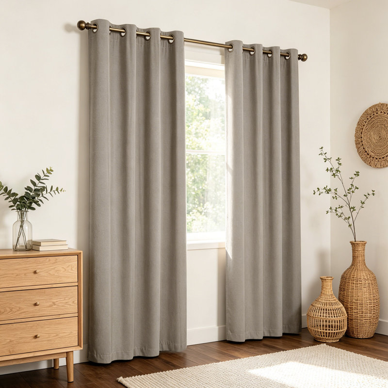 Linen Slub Blackout Grommet Curtain Pair(2 Panels), Taupe, 52" W x 84" L