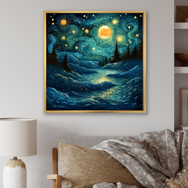 «Starry Night Ocean Storm I» - art mural Classics, H 30 po x l 30 po x P 1,5 po, Cadre flottant doré