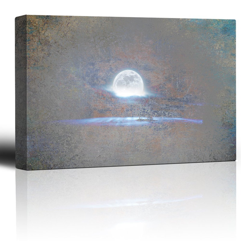 Pleine lune brillante sur une texture grise, H 16 po x l 24 po x P 1,5 po