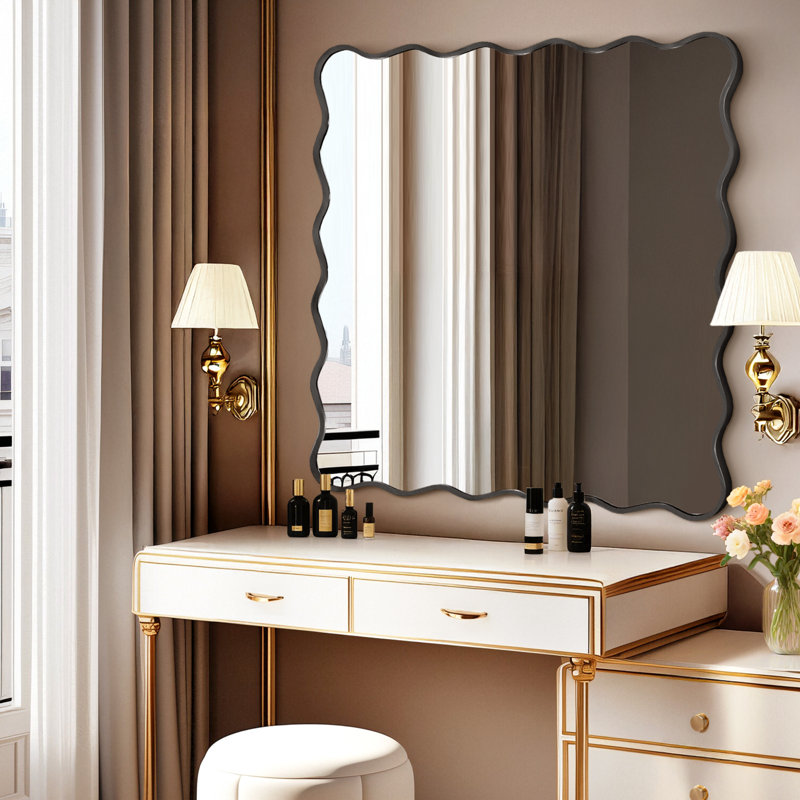 Aluminum Rectangle Wavy Wall Mirror, Black, 36" x 36"