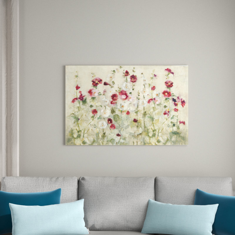 Hollyhocks Row Cool by Cheri Blum - Print on Canvas, 20.32 cm H x 30.48 cm W, Wrapped Canvas