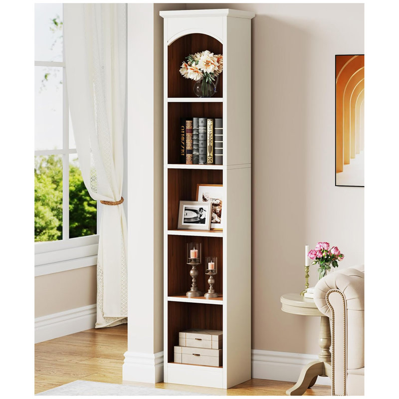 Bibliothèque de coin moderne 70,86 "à 5 niveaux blanc et chêne pour salon, bureau, chambre à coucher