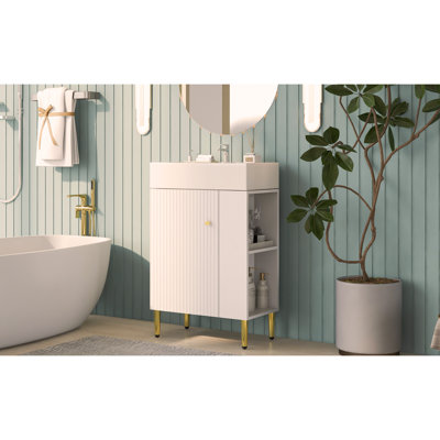 Meuble-lavabo 21,6 po, armoire combinée, meuble de rangement pour salle de bain, lavabo simple en céramique, rangement sur le côté droit
