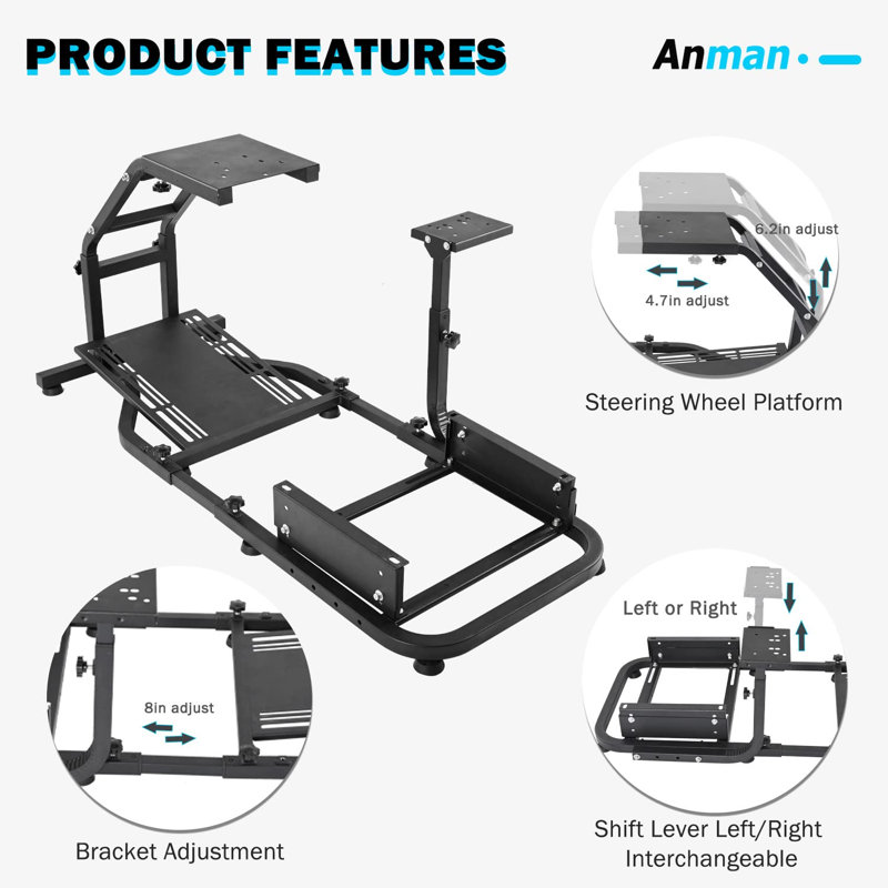 Adjustable Racing Simulator Cockpit – Compatible with Logitech G25, G27, G29, G920, G923 & Thrustmaster T300 (Steering Wheel, Pedals & Seat Not Included)