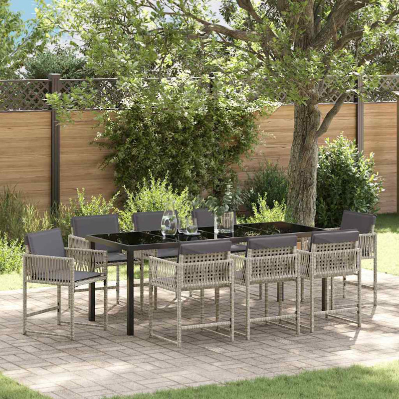 Eliezel 8 - Person Patio Dining Set with Rectangular Table, Grey Cushion/Taupe Frame