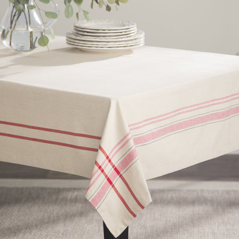 Shelton 100% Cotton Tablecloth, 80" L x 64" D, Red/Taupe