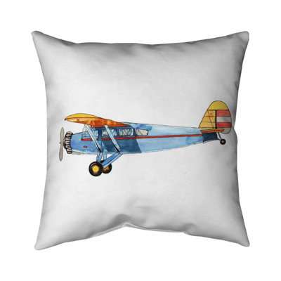 Small blue plane - 16"x16" Throw pillow cover - Poly twill - Print on demand