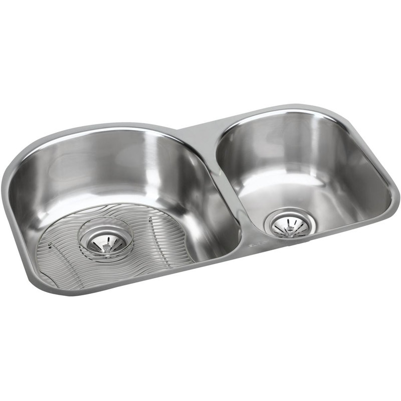 Évier de cuisine à double cuve encastrable 31,25 po x l 20 po avec ensemble grille et drain
