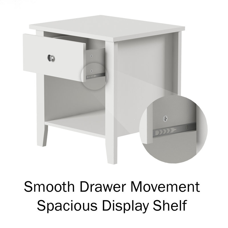 White Manufactured Wood End Tables with Drawer and Storage Shelf, Set of 2