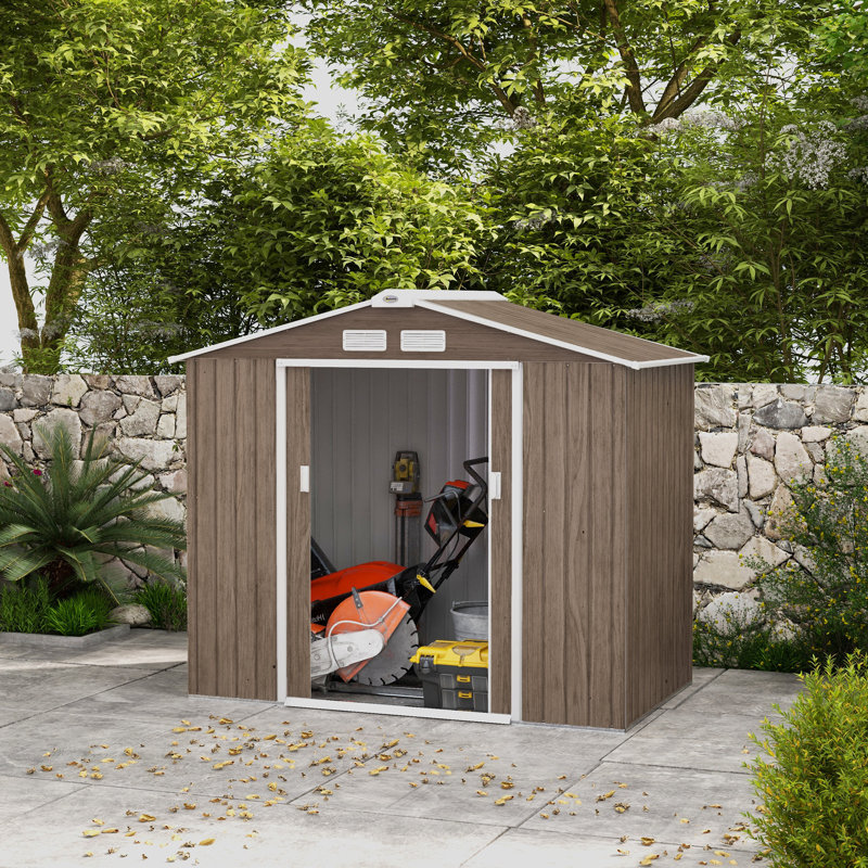 7' x 4' x 6' Garden Storage Shed with Foundation Kit and Double Doors Light Brown