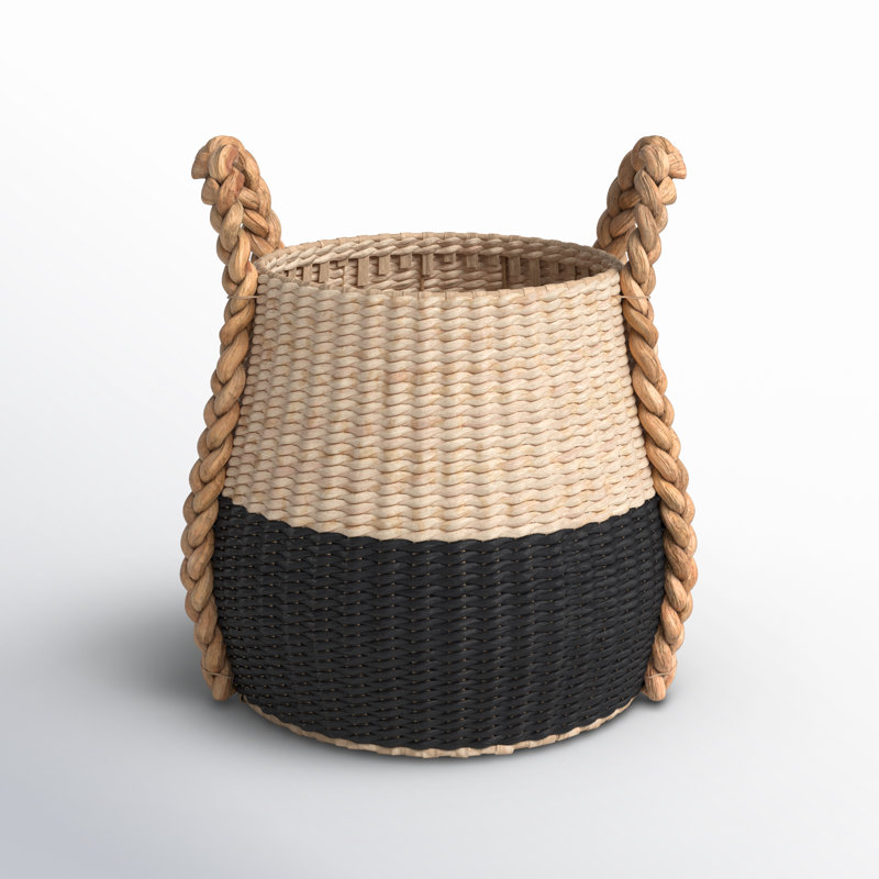 Armadi Two Tone Wicker Basket with Handles, Black