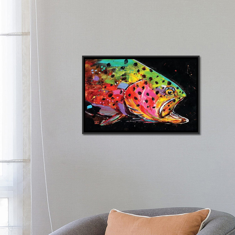 «Crazy Trout» par Dean Crouser, impression sur toile tendue, H 18 po x l 26 po x P 1,5 po, Toile avec cadre flottant noir