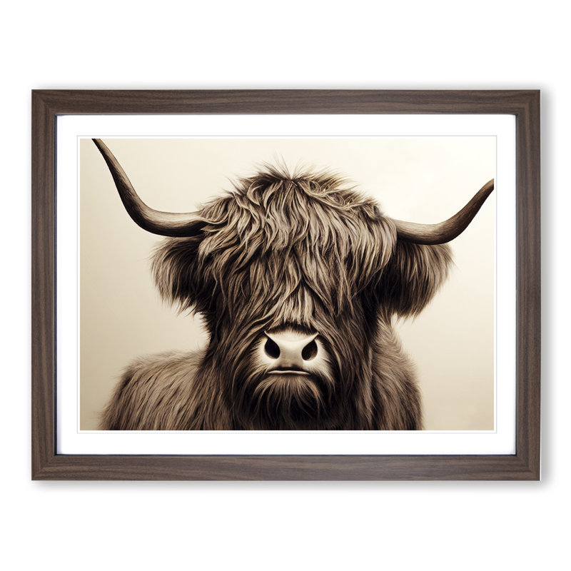 Highland Cow View Vol.1 - Framed Print, 46cm H x 64cm W x 2cm D, Walnut