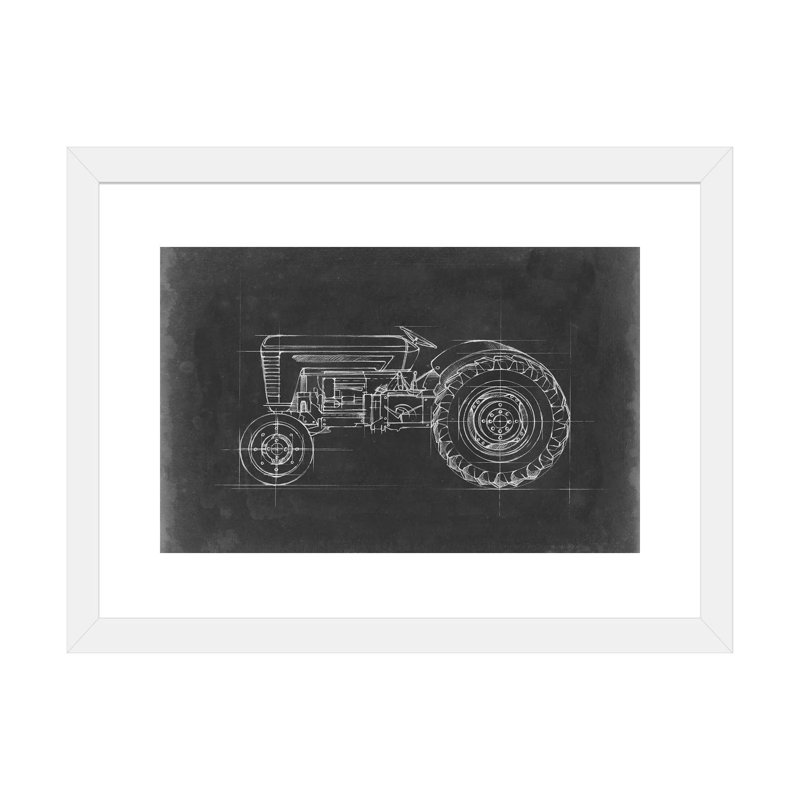 «Tractor Blueprint I» par Ethan Harper - reproduction d'art, Papier encadré blanc, H 16 po x l 24 po x P 1 po, Blanc