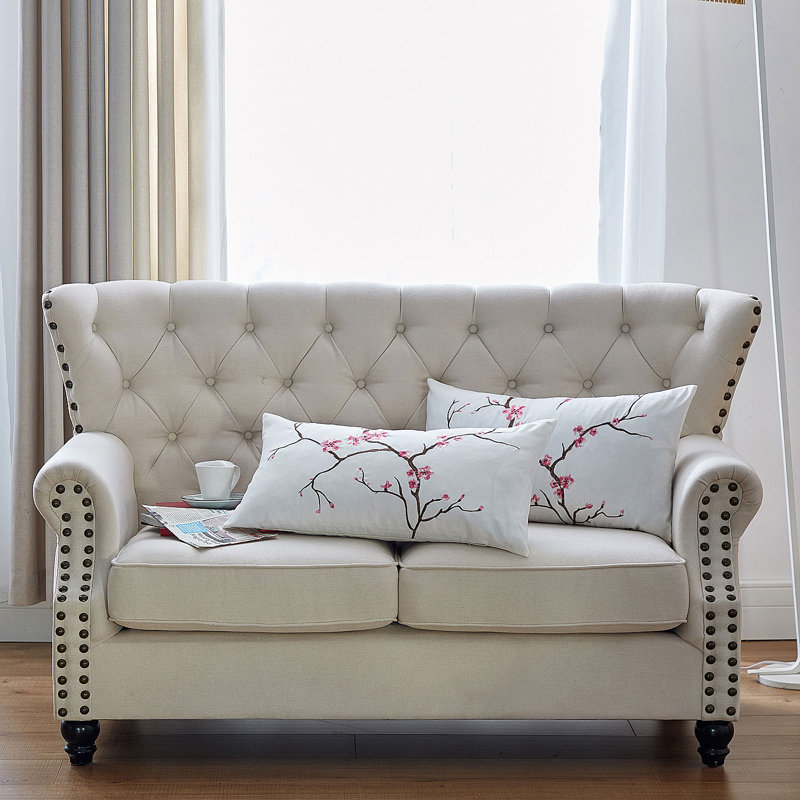 Cherry Blossom Embroidered Pillow Cover, Pink