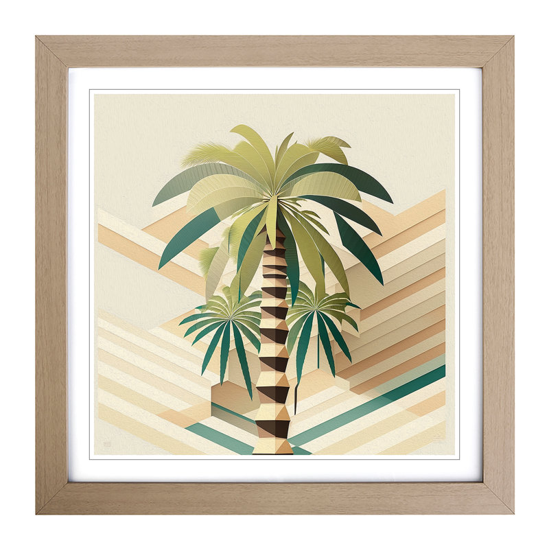 Palm Tree Geometric No.1 - Framed Print, Oak