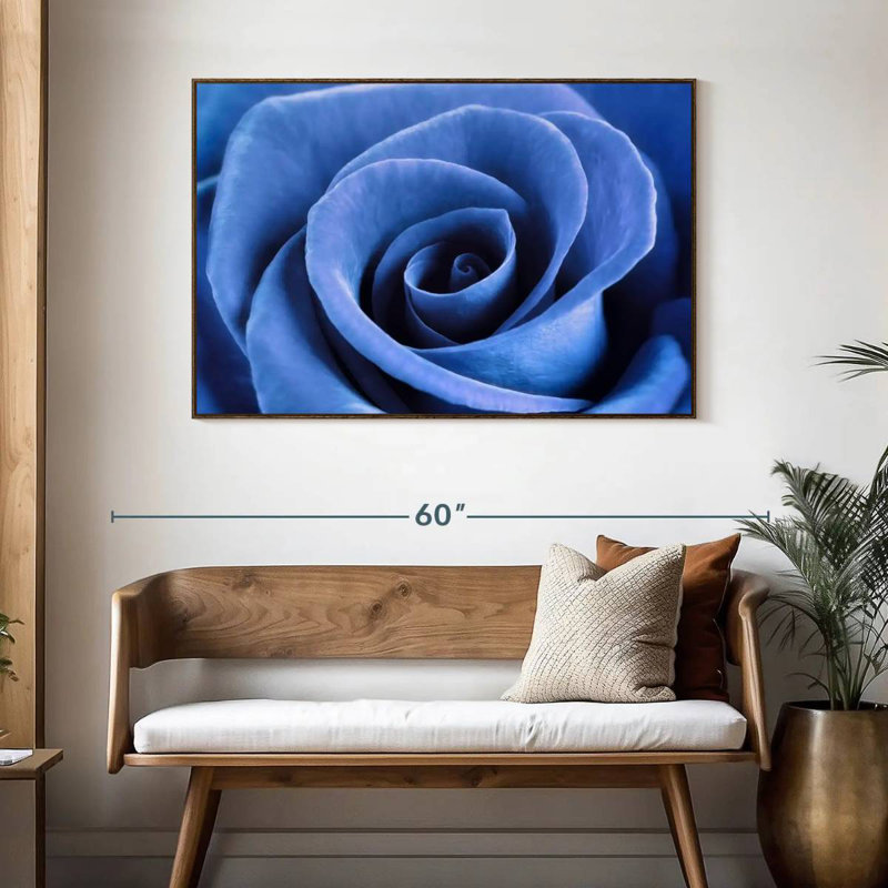 Denim Blue Rose, 46" X 31", Floating Frame Walnut
