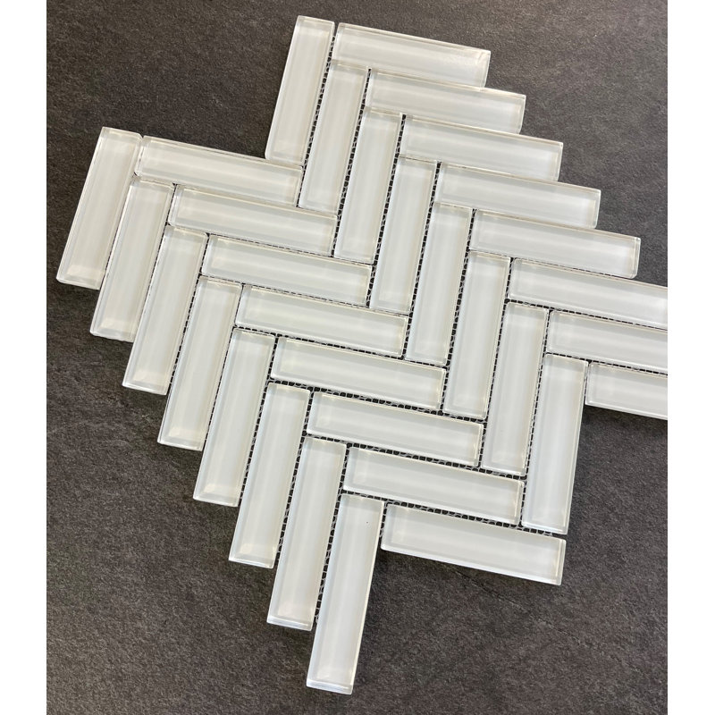 Carreau de mosaïque à chevrons / chevrons en verre 1 po x 4 po, Blanc coquille