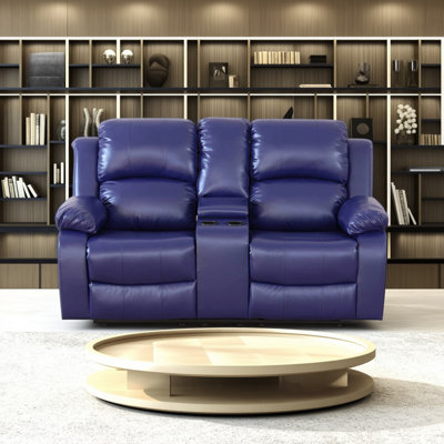 Causeuse inclinable manuelle en cuir 68 po de large 68 po, canapé inclinable 2 places avec rangement et porte-gobelet