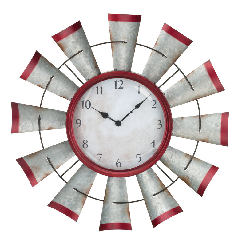 Metal and Acrylic Decorative Indoor and Outdoor Wall Clock with Weather Resistant Finish and Artistic Design, Windmill