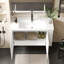 Meuble-lavabo mural moderne et polyvalent de 91 cm (36 po) avec lavabo en céramique, meuble-lavabo suspendu avec poignées à 45 degrés, portes à fermeture douce et 2 étagères latérales ouvertes, grand espace de rangement, blanc