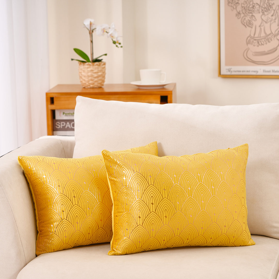 WARISI - Geometric Velvet Gold Abstract Throw Pillow Cover/Pillow Cover & Insert (Set of 2) WARISI 
