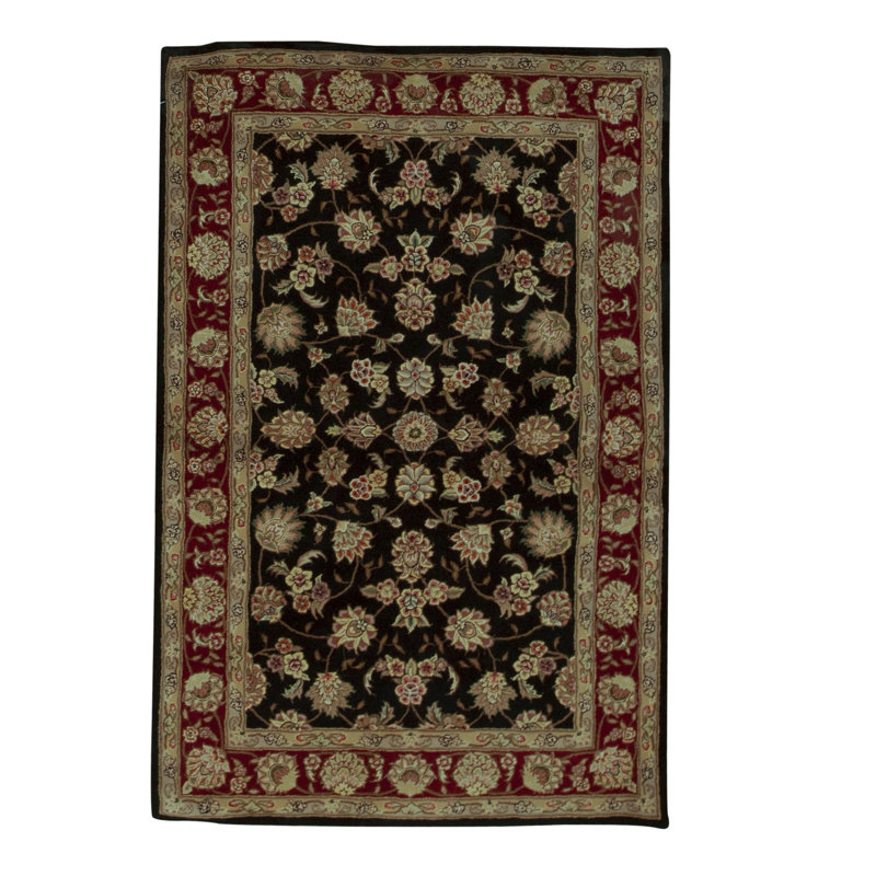 Tapis beige et noir noué à la main de haute qualité