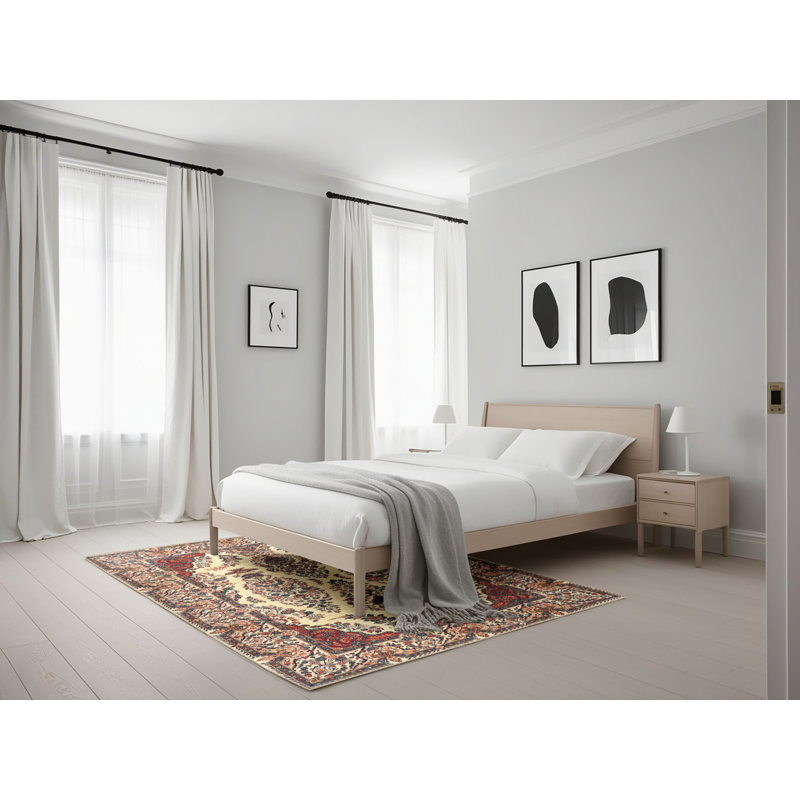 Tapis traditionnel rouge / beige, Rectangle 5 pi x 7 pi
