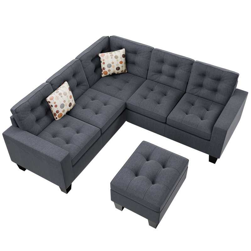 Upholstered L-Shaped Sectional Left Hand Facing, Gray Polyester Blend