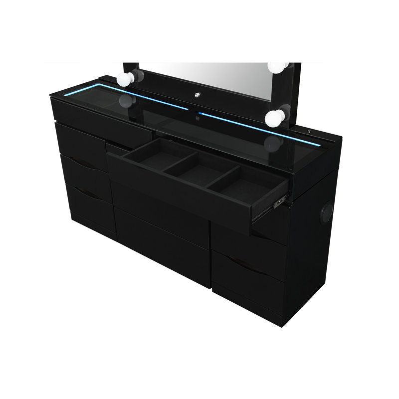 Black Vanity Set With Stool, Black