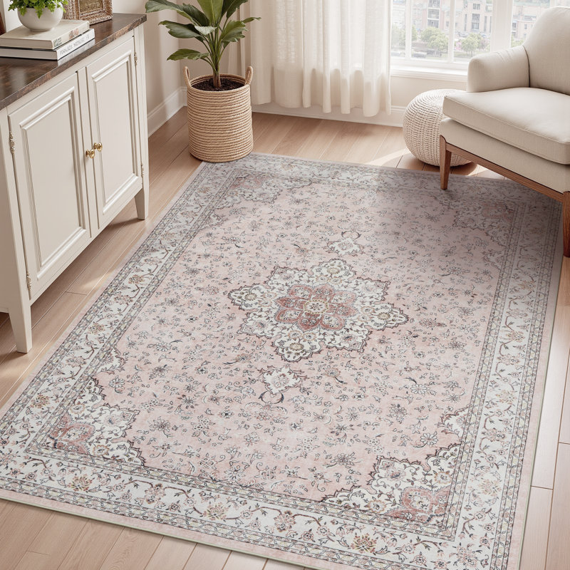 Tapis floral lavable antidérapant à motif floral, Rectangle 8 pi 10 po x 12 pi