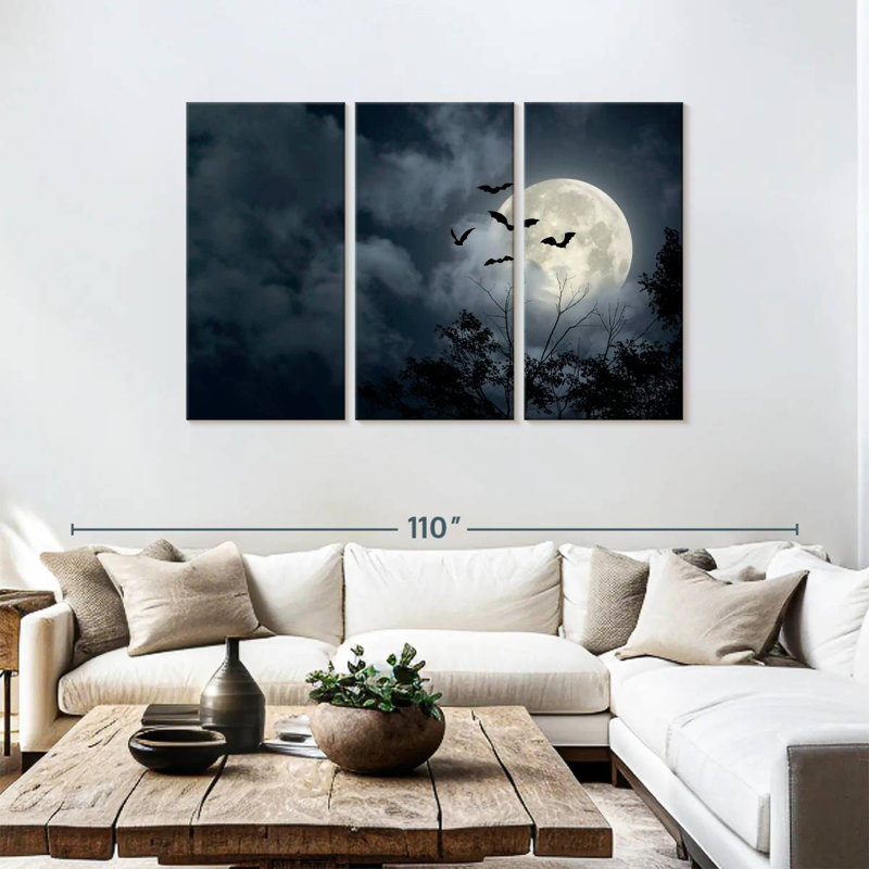 Brampt Flying Bats And Full Moon, 48" H x 74" W