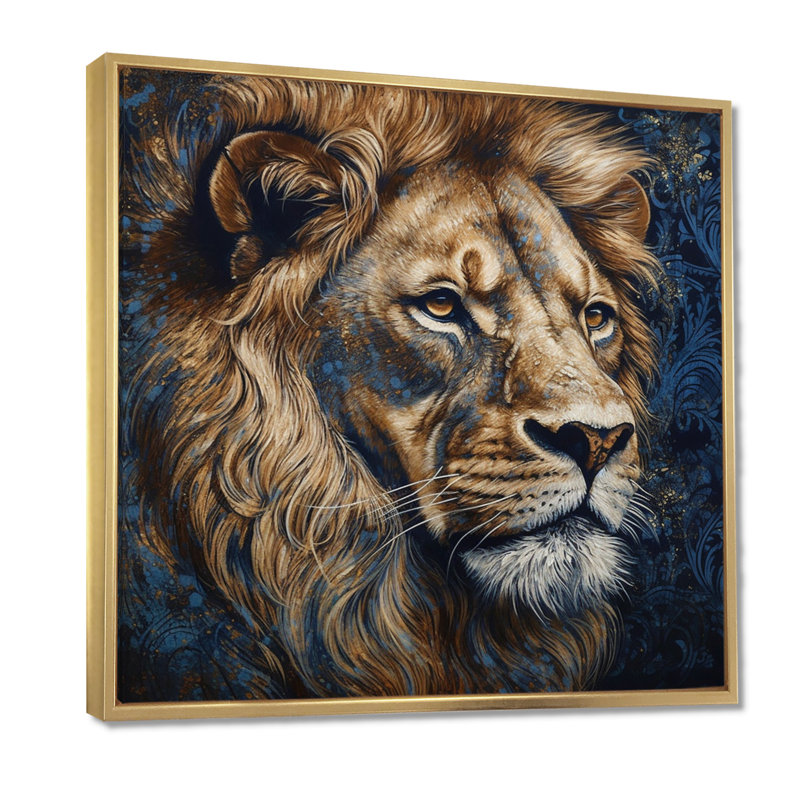 Majestic lion III - décoration murale lion, 44" H x 44" W, Cadre flottant doré