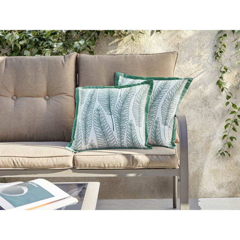Set of 2 Outdoor Cushions MEADOW Plant Pattern Green, Square 45cmH x 45cmW