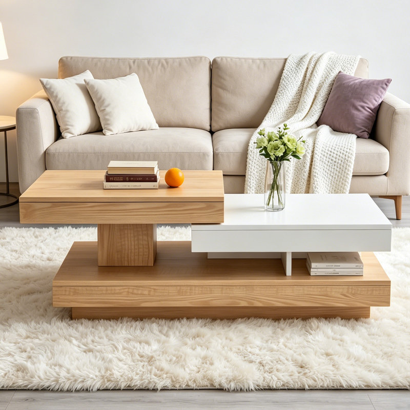 Modern Rotatable Coffee Table with Adjustable LED Lights for Living Room