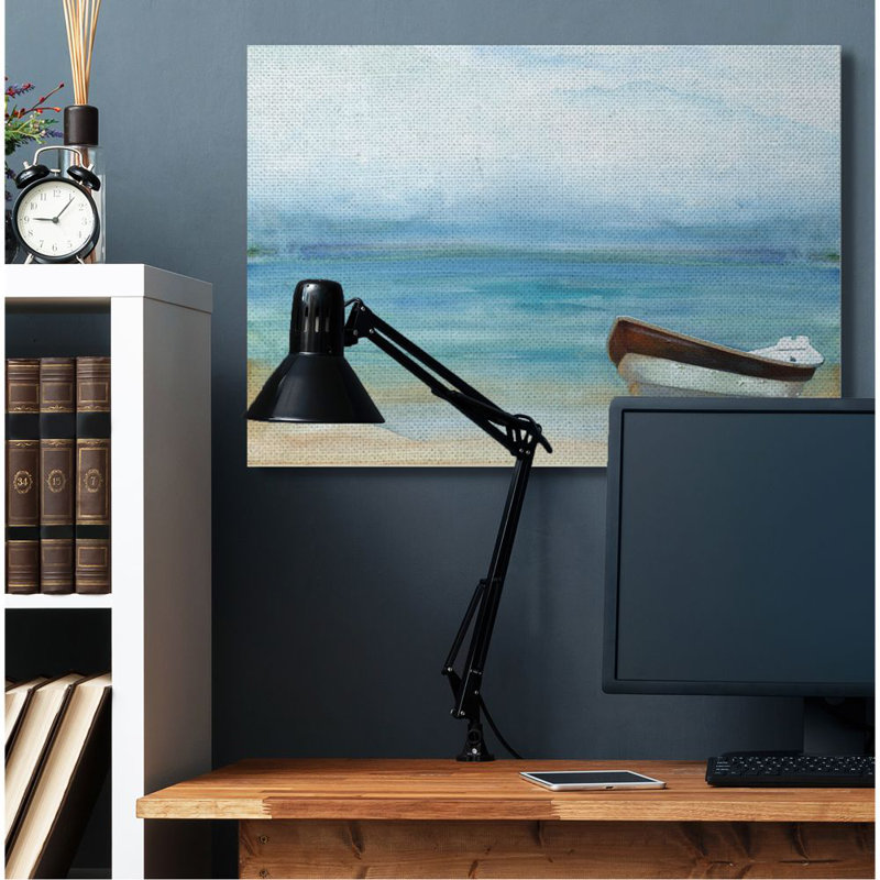 « lake bateau landscape blue green », reproduction d’art, Toile tendue, H 36 po x l 48 po x P 1,5 po