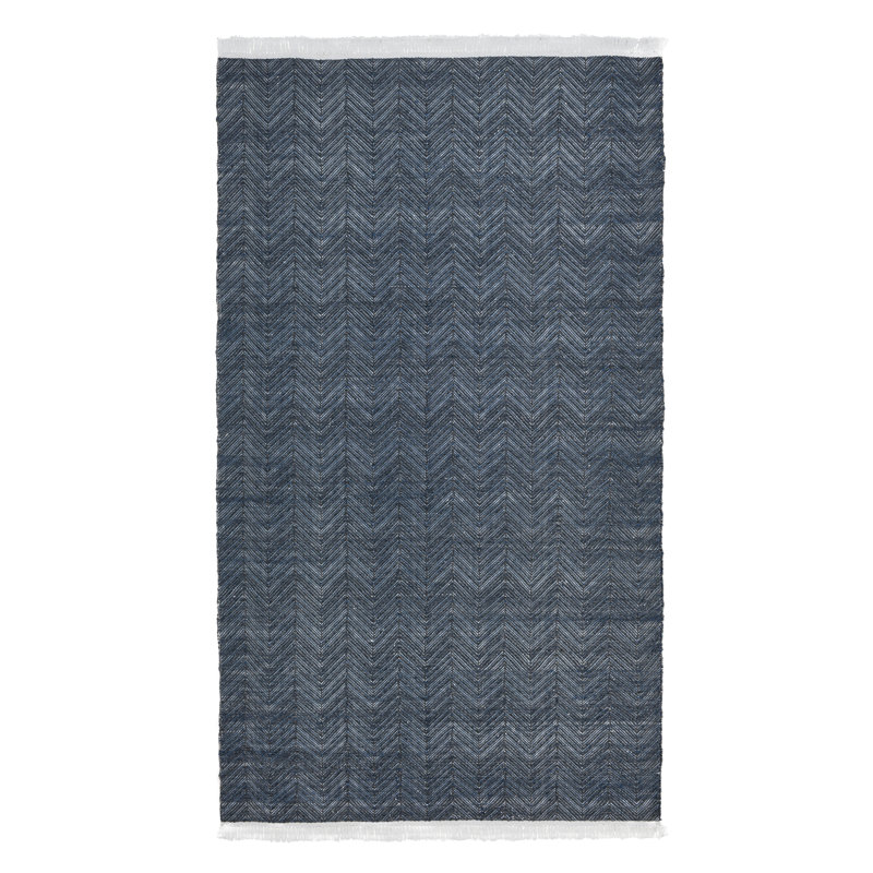 Navy Blue Rectangular Herringbone Synthetic 8' x 10' Rug