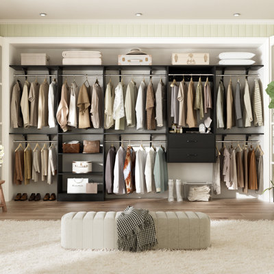 154'' Heavy Duty Closet Organizer System With 2 Drawers, 8 Hanging Rods & 6 Reversible Shelf Towers,